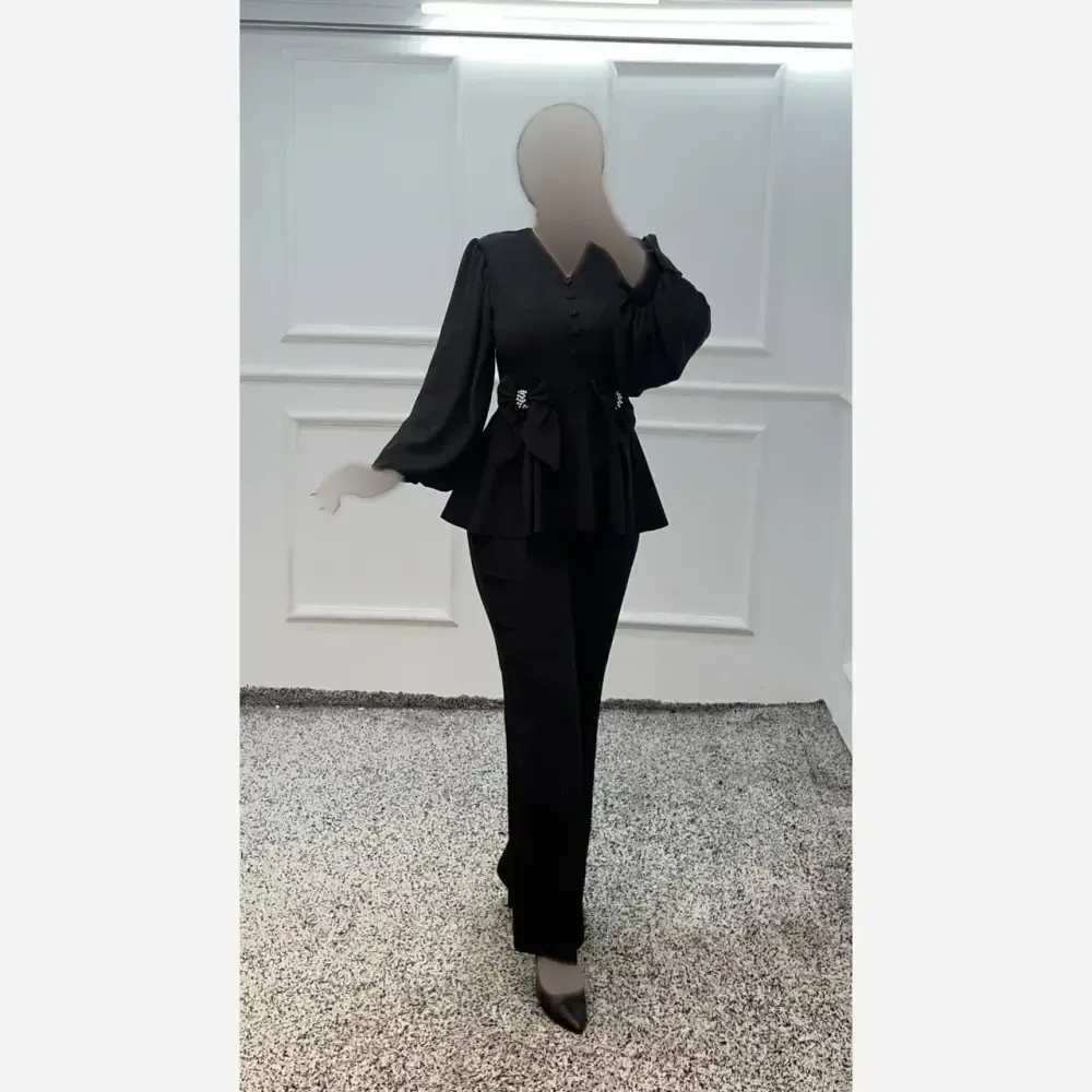 شومیز شلوار زنانه مازراتی و حریر رنگ مشکی و سفید