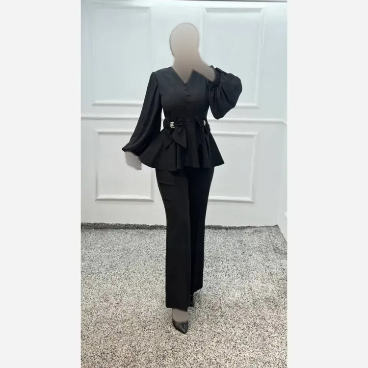 شومیز شلوار زنانه مازراتی و حریر رنگ مشکی و سفید