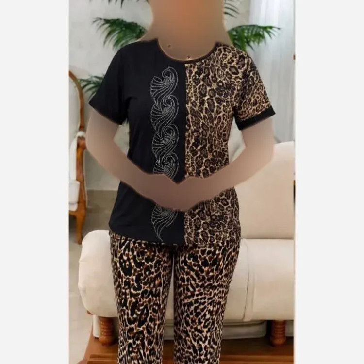 ست بلوز و شلوار زنانه قواره دار الیکا جنس ویسکوز الیزه کش سایز فری 38 تا 48