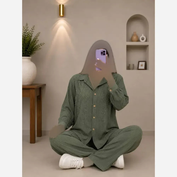 ست تونیک شلوار کریشه نگین کاری شده کهکشان فری سایز