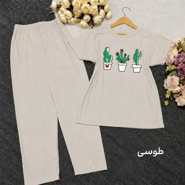 ست تیشرت شلوار کاکتوس جنس اسپان لاکرا فری سایز