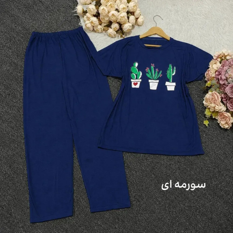 ست تیشرت شلوار کاکتوس جنس اسپان لاکرا فری سایز
