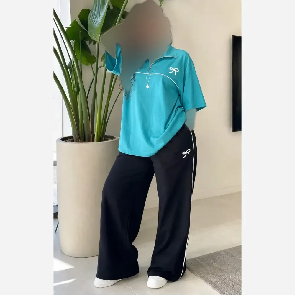 ست تیشرت و شلوار بگ زنانه گلکسی پنبه اعلاء فریسایز تا 48