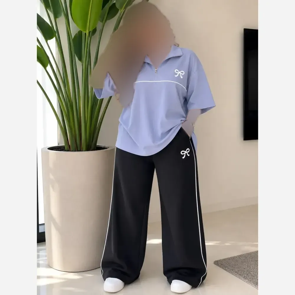 ست تیشرت و شلوار بگ زنانه گلکسی پنبه اعلاء فریسایز تا 48