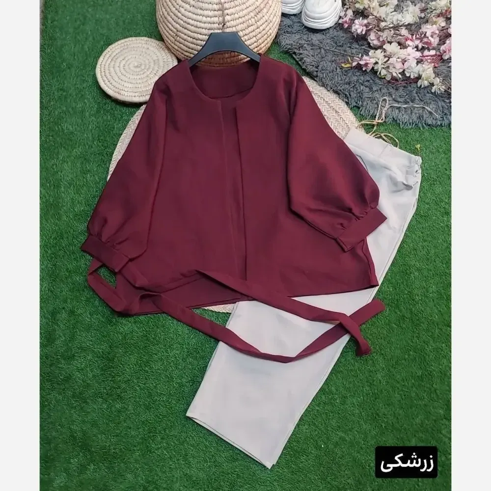 ست مانتو و شلوار زنانه جنس سوپرمازراتی درجه یک فری سایز 38 تا 46 دوخت مزونی