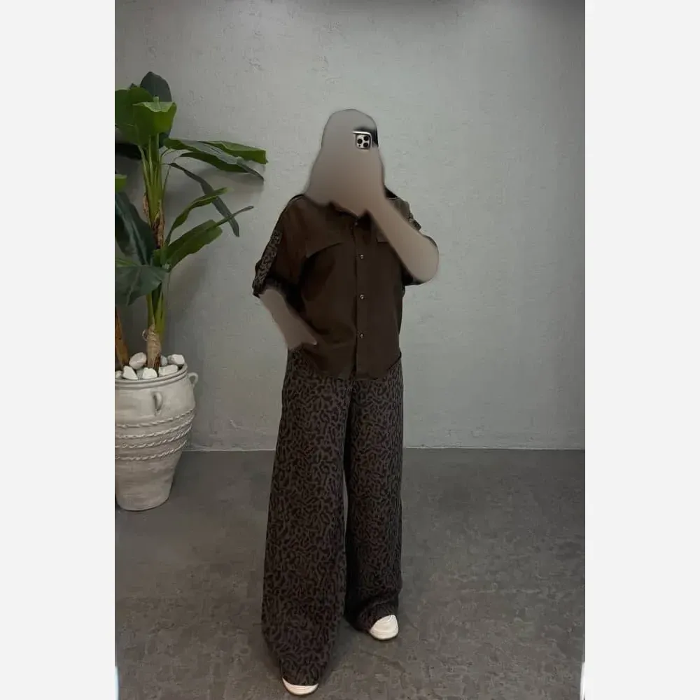 ست شومیز لینن و شلوار کتان سیلک پلنگی سایز 38 تا 46 فری
