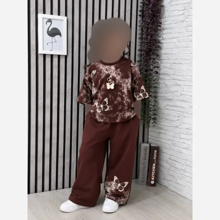 ست تیشرت شلوار دخترانه پروانه جنس پنبه یکرو لاکرادار