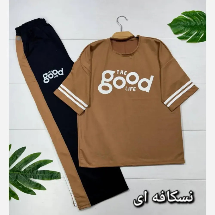 ست تیشرت و شلوار پنبه گلکسی زنانه فری سایز