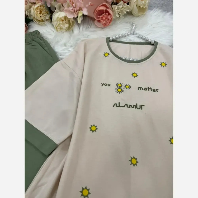 ست دو تیکه تیشرت و شلوار بگ جیب دار گلکسی پنبه فری سایز تا 48