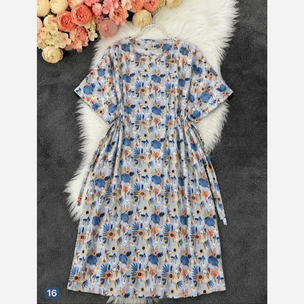 پیراهن نخی کمربنددار بهاره فری سایز تا 48