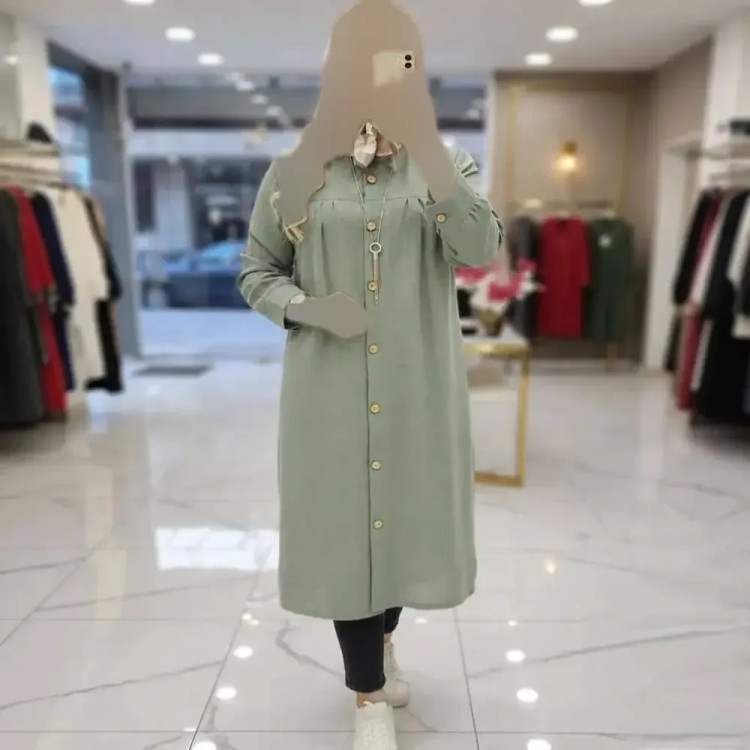 مانتو بلند زنانه مدل شایسته جنس شانتون زیپی فری سایز