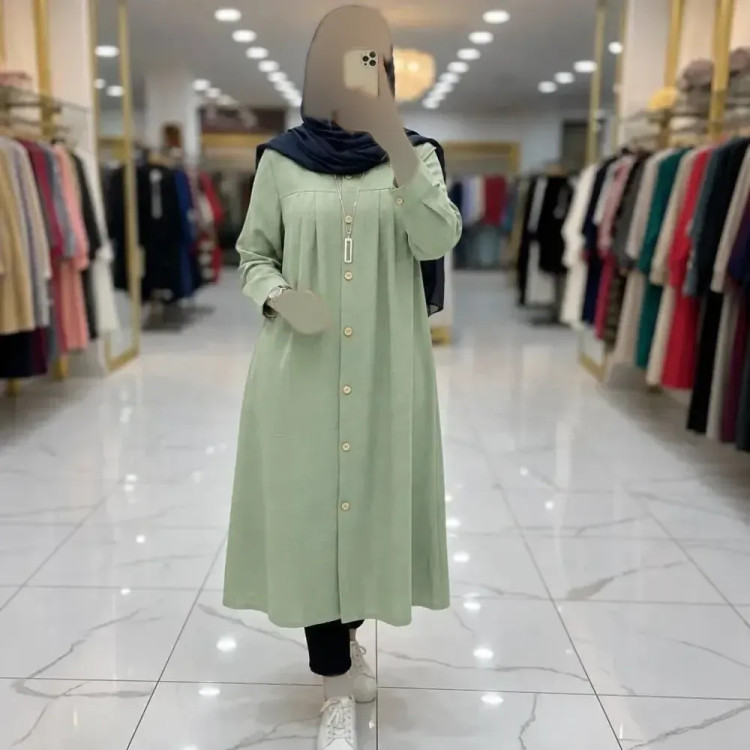 مانتو بلند زنانه مدل شایسته جنس شانتون زیپی فری سایز