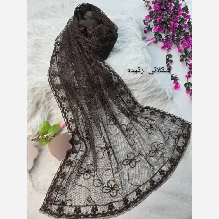 شال تور دانتل طرحدار حاشیه دار سایز 180 در 70 زنانه