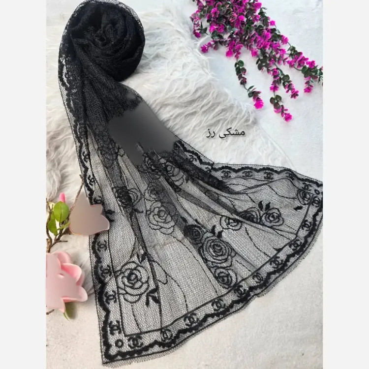 شال تور دانتل طرحدار حاشیه دار سایز 180 در 70 زنانه