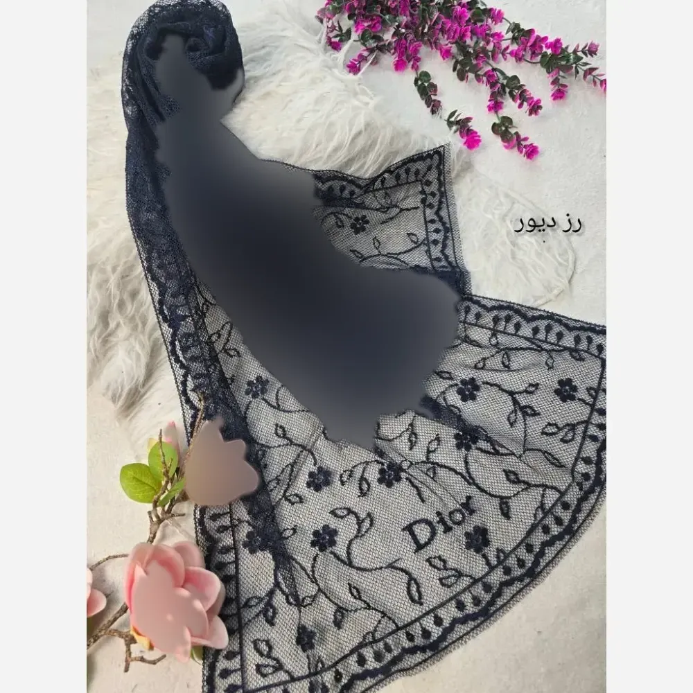 شال تور دانتل طرحدار حاشیه دار سایز 180 در 70 زنانه