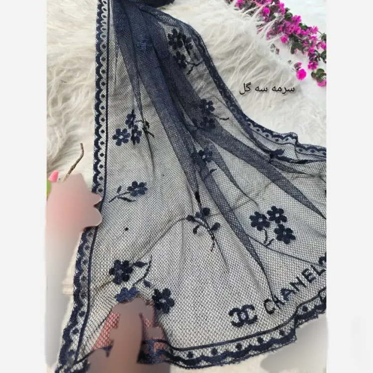 شال تور دانتل طرحدار حاشیه دار سایز 180 در 70 زنانه