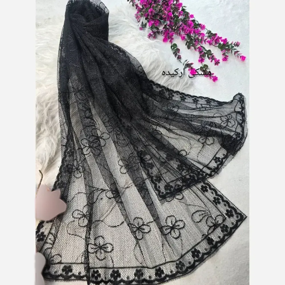 شال تور دانتل طرحدار حاشیه دار سایز 180 در 70 زنانه