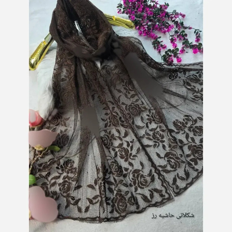 شال تور دانتل طرحدار حاشیه دار سایز 180 در 70 زنانه