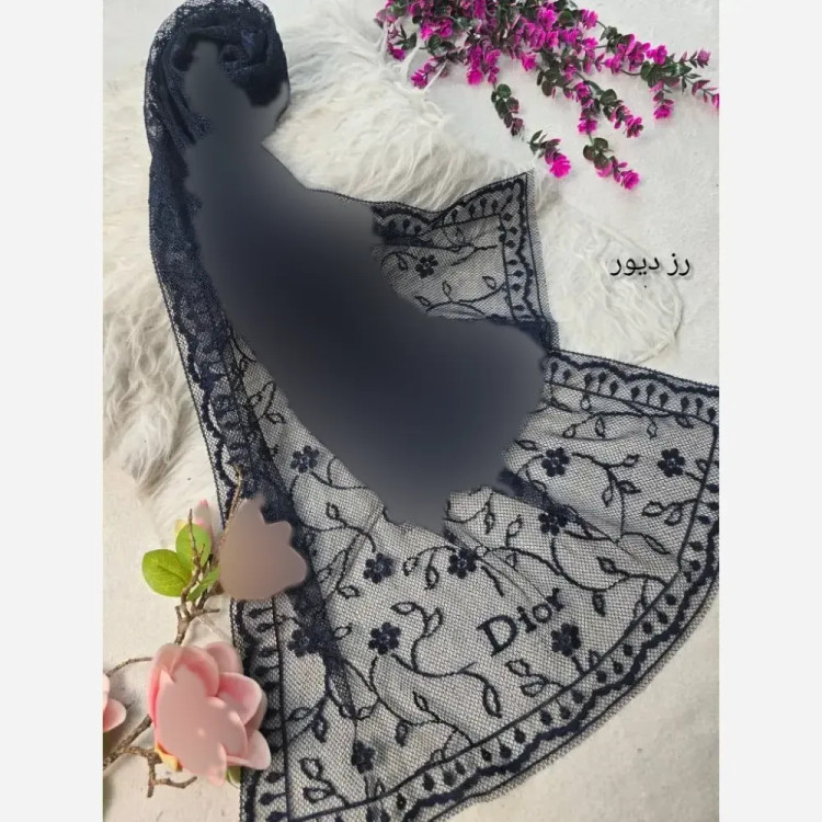 شال تور دانتل طرحدار حاشیه دار سایز 180 در 70 زنانه