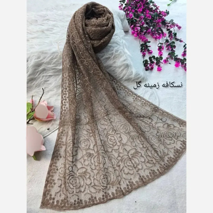 شال تور دانتل طرحدار حاشیه دار سایز 180 در 70 زنانه