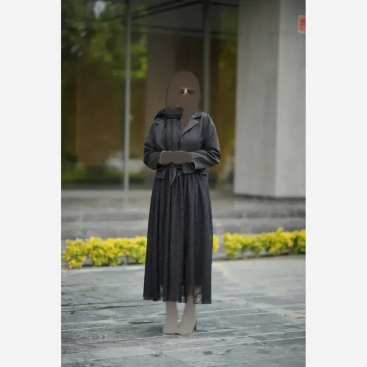 سه تیکه مجلسی مشکی کت مازراتی و دامن دانتل فری سایز