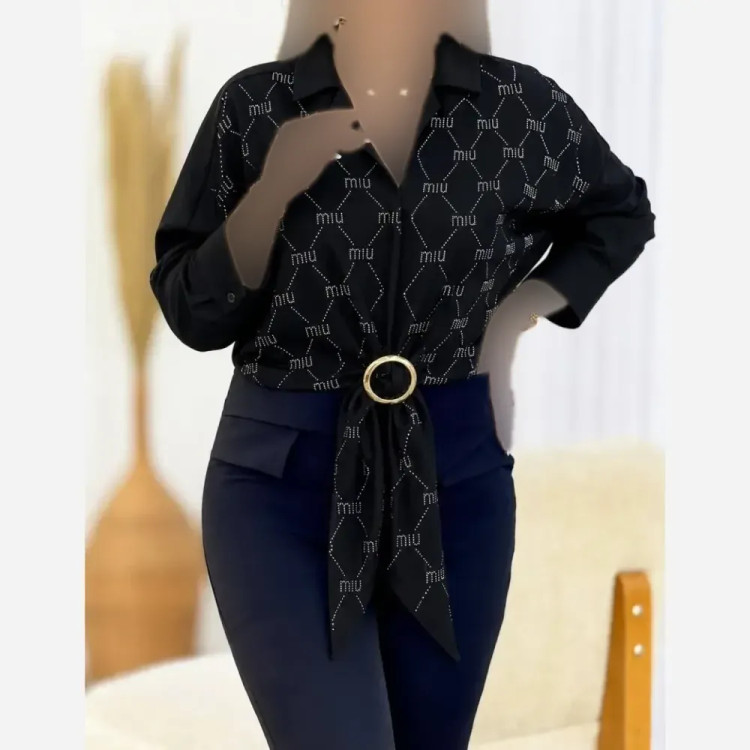 شومیز مجلسی زنانه الیزه نگین کاری رنگ مشکی سایز فری 38 تا 46