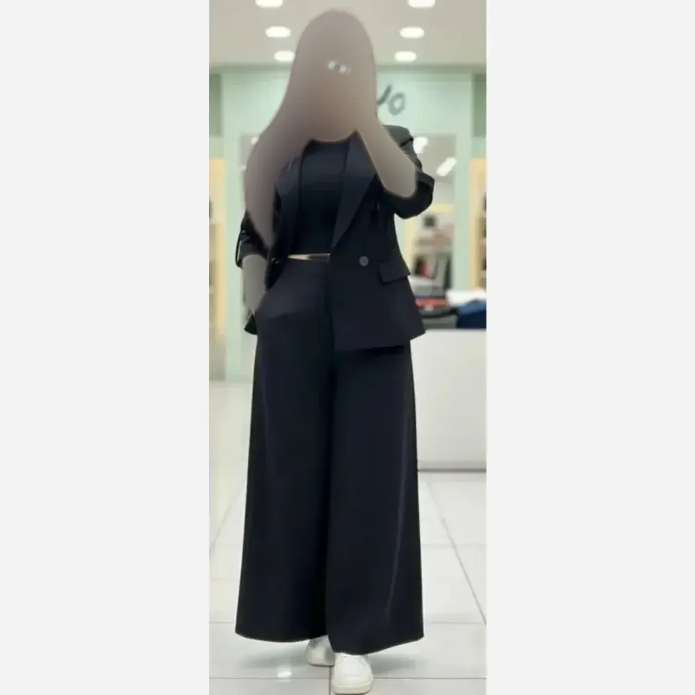 کت و دامن شلواری لنین مشکی رویا سایز 1 و 2