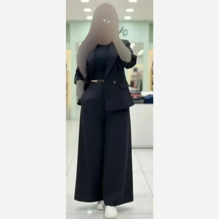 کت و دامن شلواری لنین مشکی رویا سایز 1 و 2
