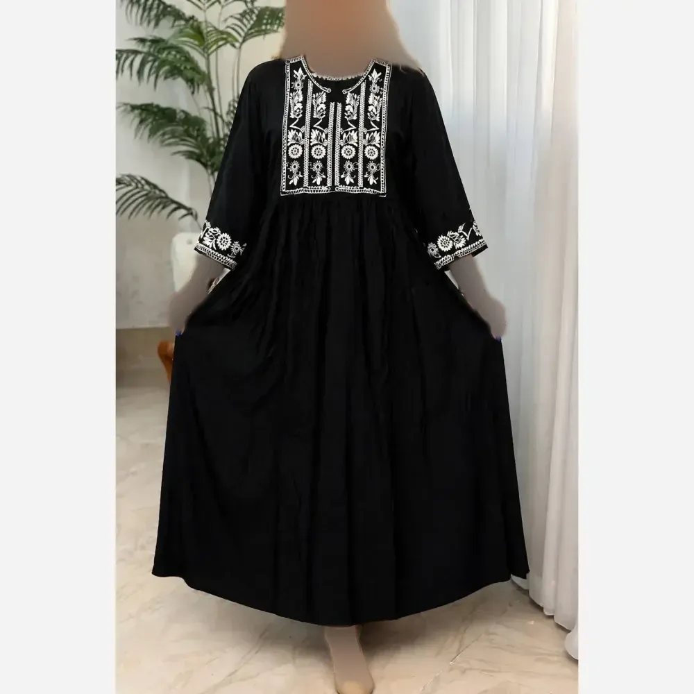 پیراهن نخی خنک و سبک مدل پوپک رنگ مشکی سایز فری سایز