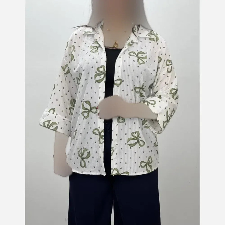 شومیز زنانه مدل یاس جنس گریشه ینزی رنگ سبز سدری فری سایز
