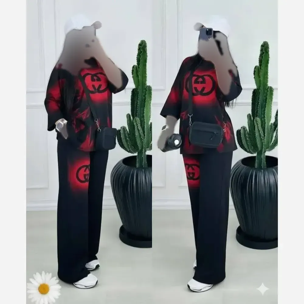 ست تیشرت و شلوار زنانه جنس پنبه گلکسی فری سایز تیماسا