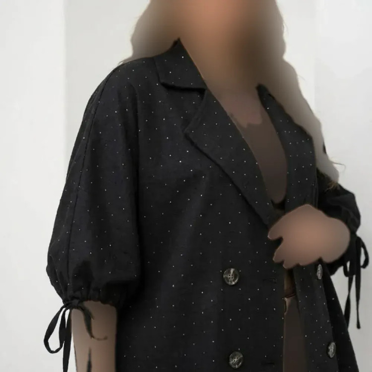 پانچ کتی شانتون کنفی وارداتی نگین کاری شده رنگ مشکی فری سایز