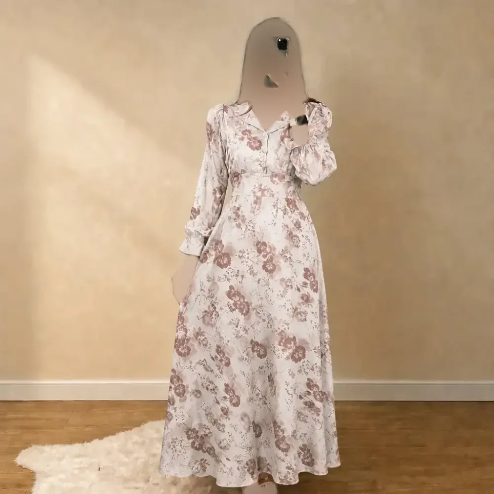 پیراهن بلند زنانه آستین عروسکی ملینا جنس کرپ الیزه