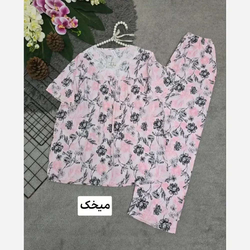ست تیشرت و شلوار وارداتی گیاهی فری سایز رنگ میخک
