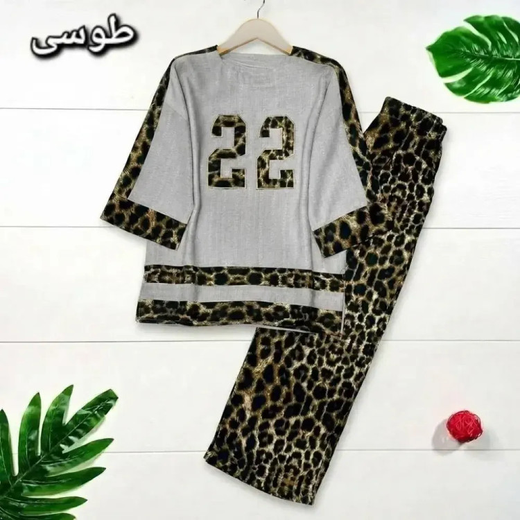 ست شومیز و شلوار زنانه جنس شانتون فری سایز 38 تا 46 رنگ طوسی و کرم