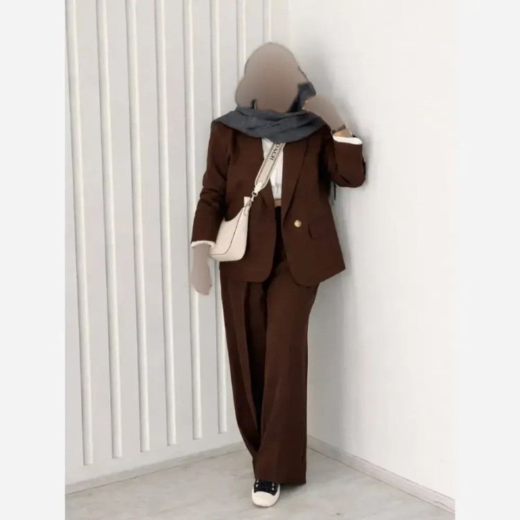 کت شلوار زنانه جنس مازراتی تک دکمه با شلوار پشت کش دار