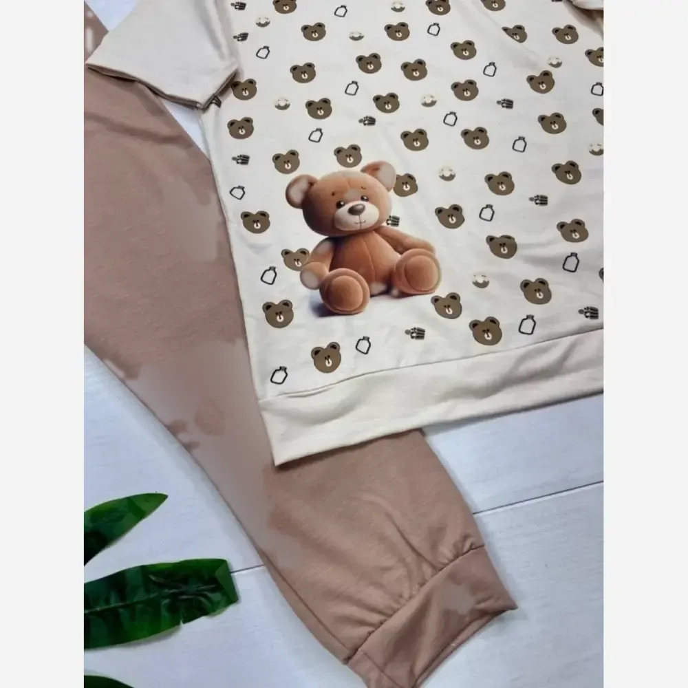 ست تی شرت و شلوار آستین کوتاه زنانه جنس پنبه گلکسی رنگ نسکافه ای