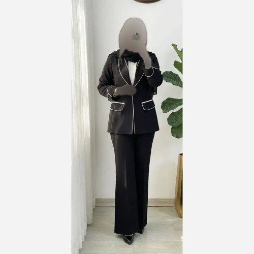 ست کت و شلوار زنانه مجلسی مزونی دبل مازراتی جیبدار رنگ بندی متنوع سایز 1 و 2