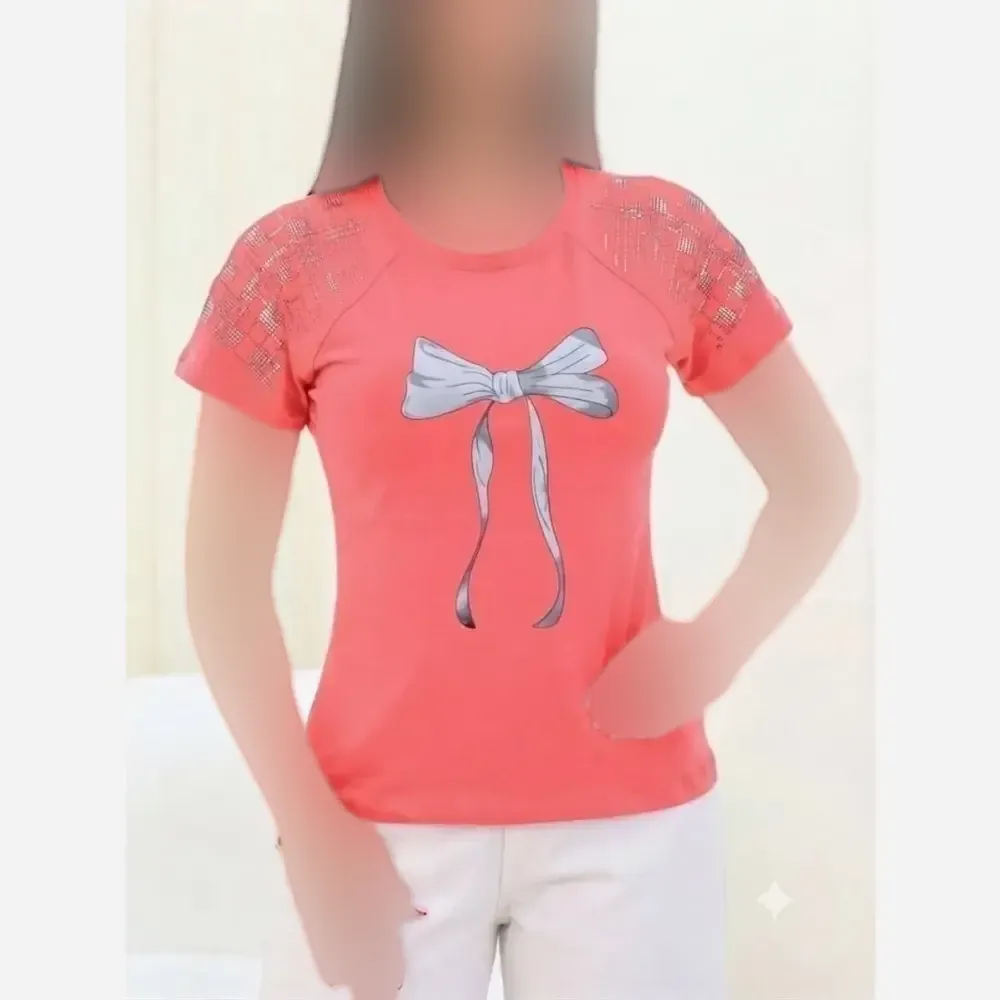 تی شرت باکسی نگینی پاپیون نخ پنبه اعلا فری سایز