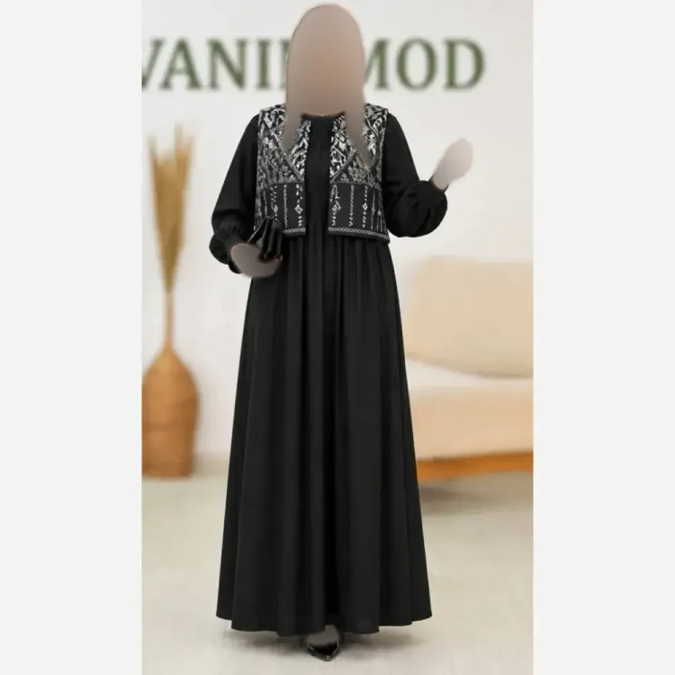 سارافون کرپ اندونزی با جلیغه سوزن دوزی دو تیکه فری سایز