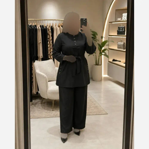 ست تونیک شلوار کبریتی درجه یک مشکی فری سایز