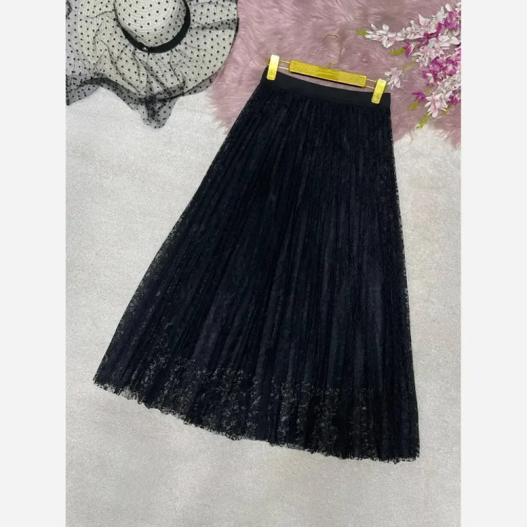 دامن گیپور مشکی آستردار زنانه سایز فری 38 تا 46 قد 90