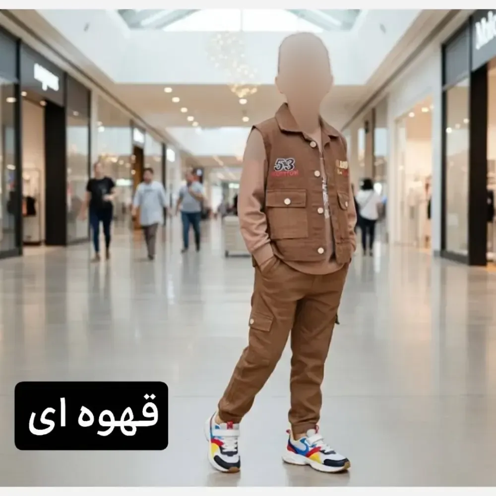 ست پسرانه سه تیکه بلیز پنبه گلکسی جلیقه و شلوار کتان سایز 35 و 40
