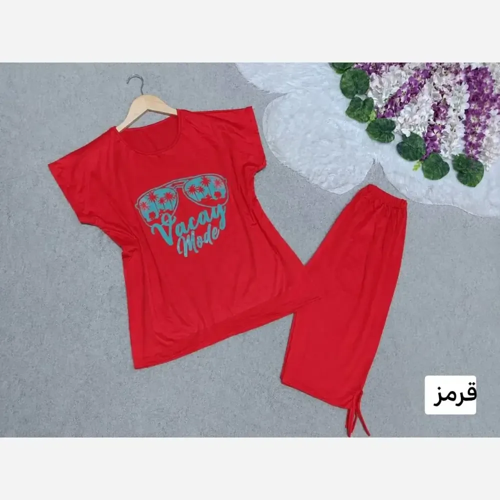 ست تاب شلوارک زنانه ویسکوز پنبه طرح جزیره سایز فری 36 تا 46