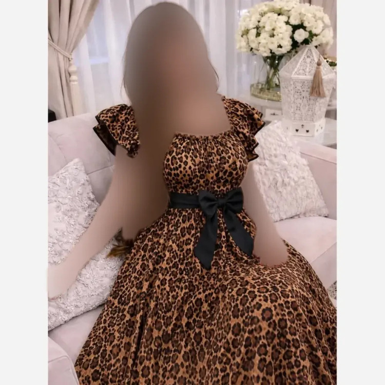 ساحلی پلنگی الیزه فری تا 46 قد 130 دور سینه 110 زنانه کمربنددار