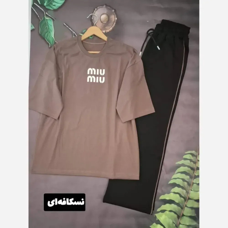 ست تیشرت لانگ و شلوار گلکسی میو میو سایز 38 تا 50