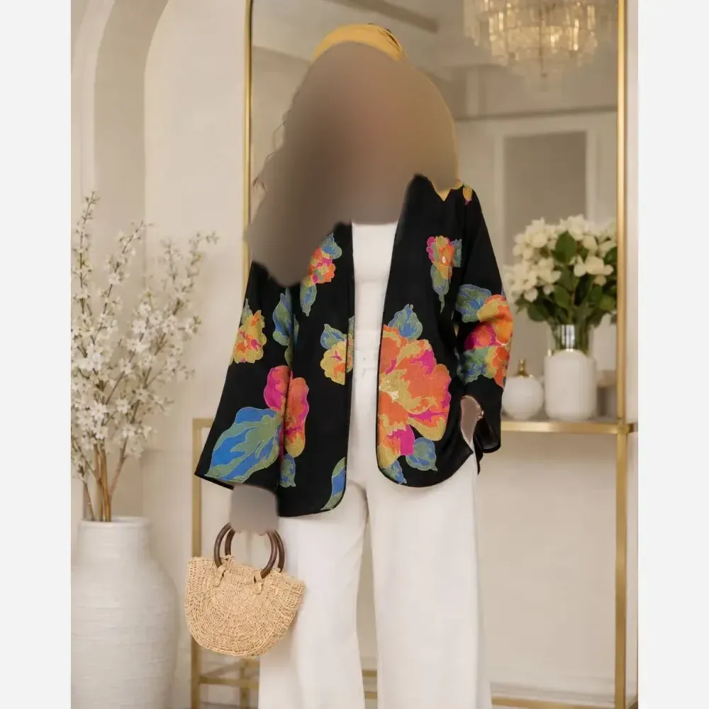 کت زنانه طرح دار جنس تافته فری سایز مجلسی و نیمه رسمی