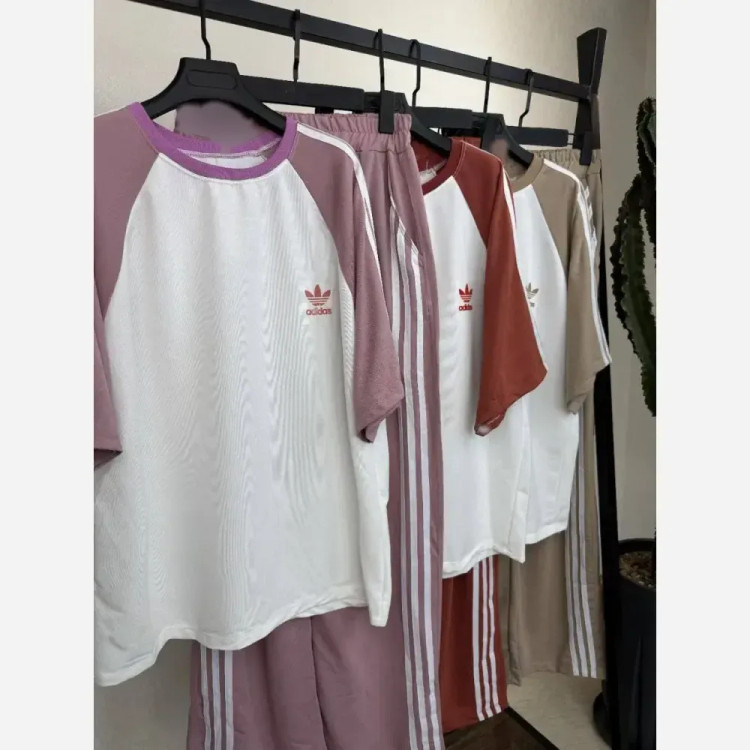 ست تیشرت و شلوار آدیداس سه خط پنبه گلکسی سایز 38 تا 46