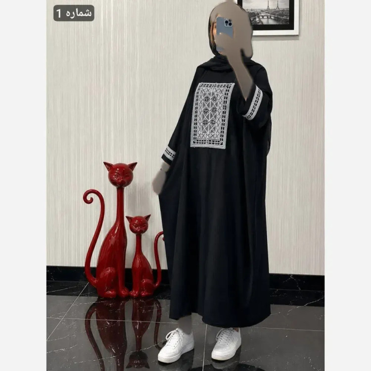 مانتو عبایی سمیرا جنس کرپ اسکاچی و کتیبه تافته فری سایز