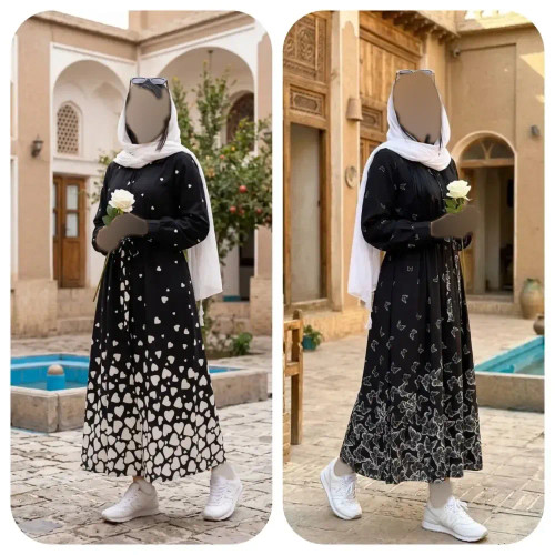 پیراهن روزمره بلند ساحلی ماکسی بوگاتی اعلاء فری سایز مشکی طرحدار
